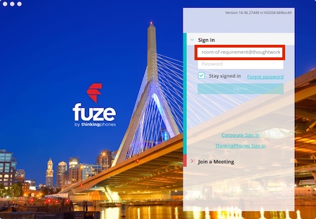 The Fuze client with a pre-populated username